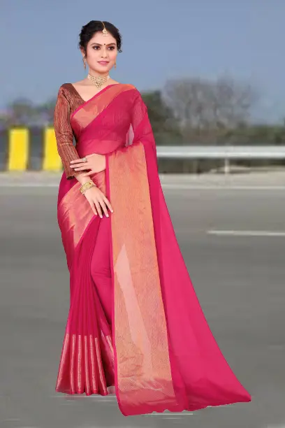 Chiffon Zari Red Saree