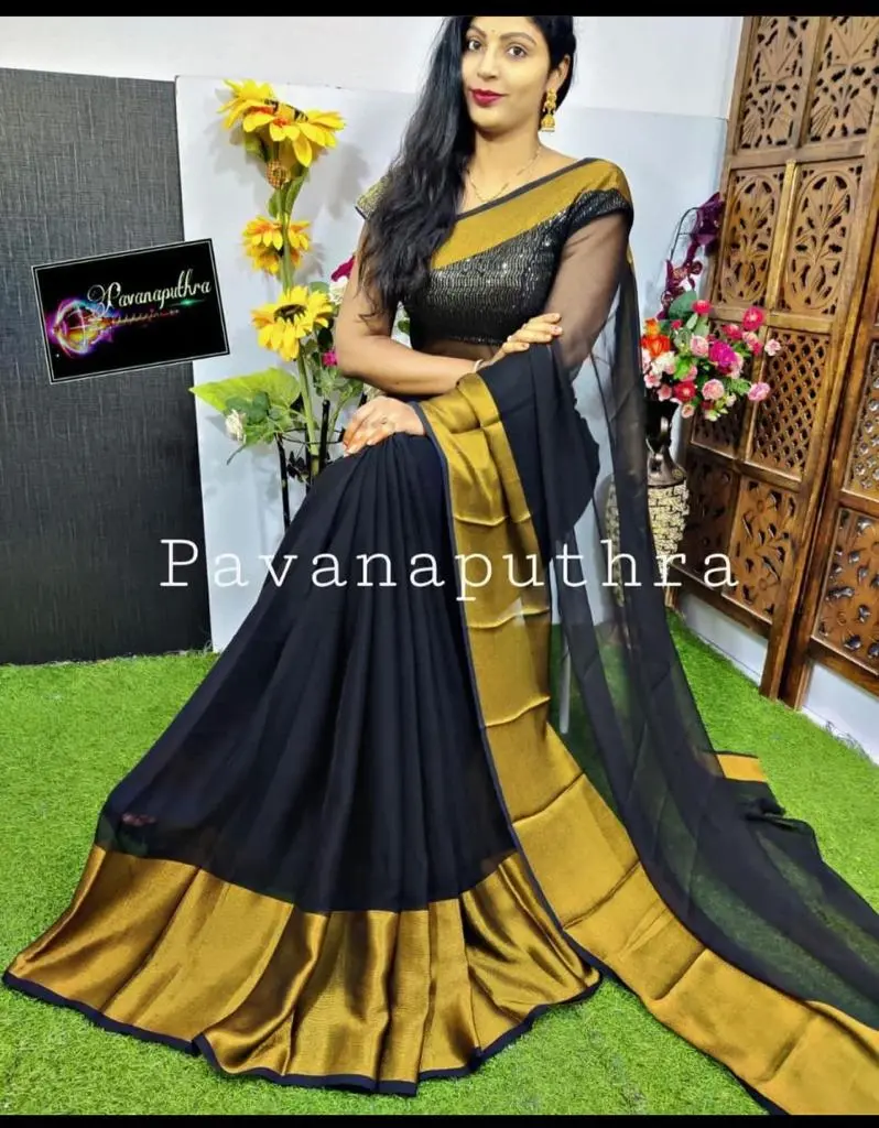 Chiffon Zari Black Saree