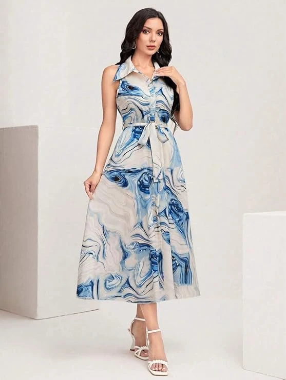 Trendy Indo Western Bollyclues Women's Multicolour Cotton Sleeveless Maxi Long Dress.