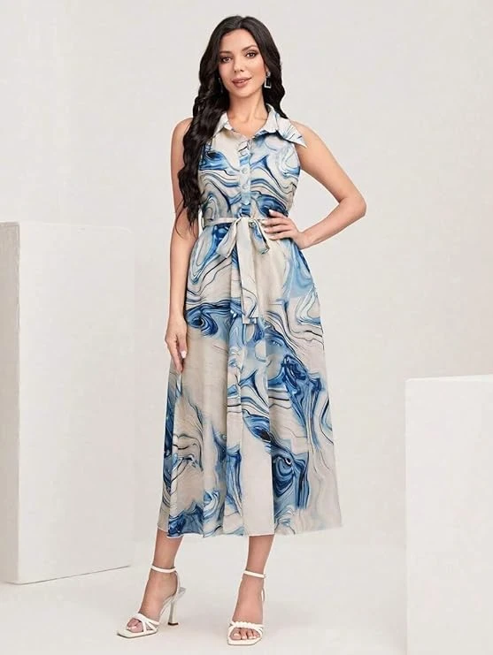 Trendy Indo Western Bollyclues Women's Multicolour Cotton Sleeveless Maxi Long Dress.