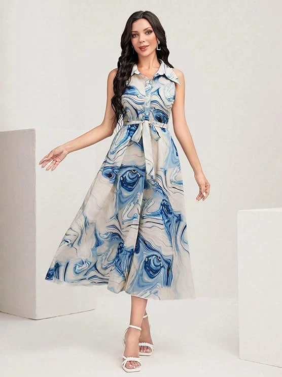 Trendy Indo Western Bollyclues Women's Multicolour Cotton Sleeveless Maxi Long Dress.