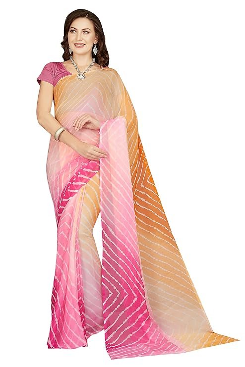 Women's Chiffon Lehriya Printed Saree Without Blouse
