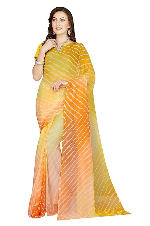 Women's Chiffon Lehriya Printed Saree Without Blouse
