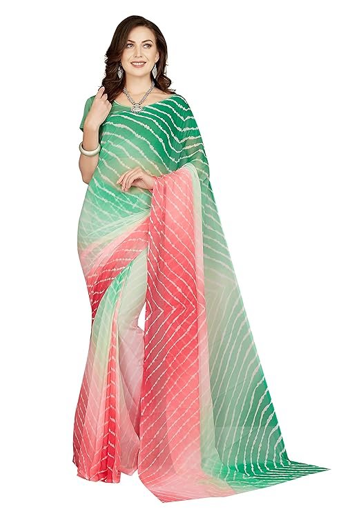Women's Chiffon Lehriya Printed Saree Without Blouse