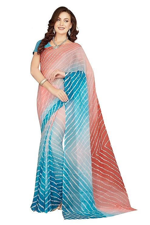 Women's Chiffon Lehriya Printed Saree Without Blouse