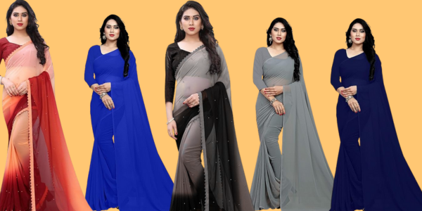 Women's Georgette Plain Saree With Unstitched Blouse Piece