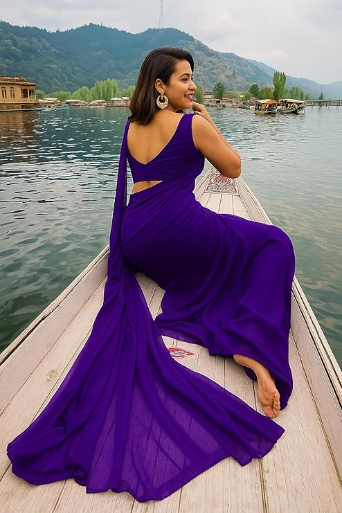 Women's Plain Pure Georgette Saree With Unstitched Blouse Piece
