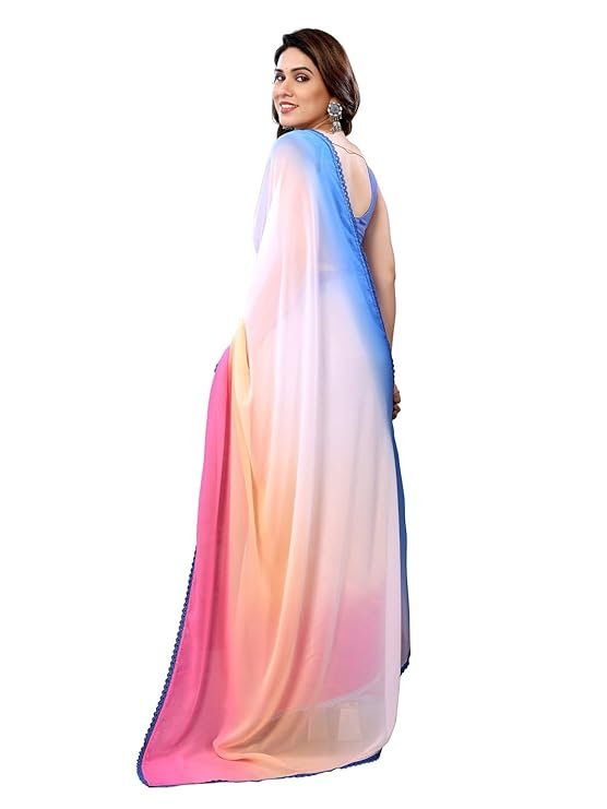 Women's floral-shaded georgette saree - soft color transition for daily wear and festive occasions