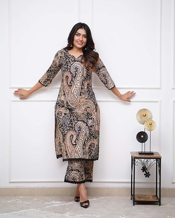 Lightweight floral maxi dress for women in tropical print, perfect for beach vacations and summer brunches. Women Viscose Printed Straight Kurta Pant Set