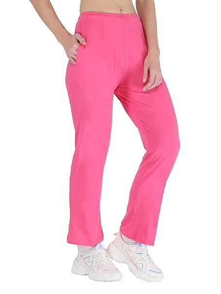 Girls relaxed fit cotton lycra pants in solid pink for play and sleep