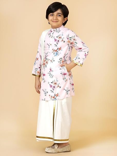 Pink striped girls dress, knee-length party wear for kids, fit and flare design