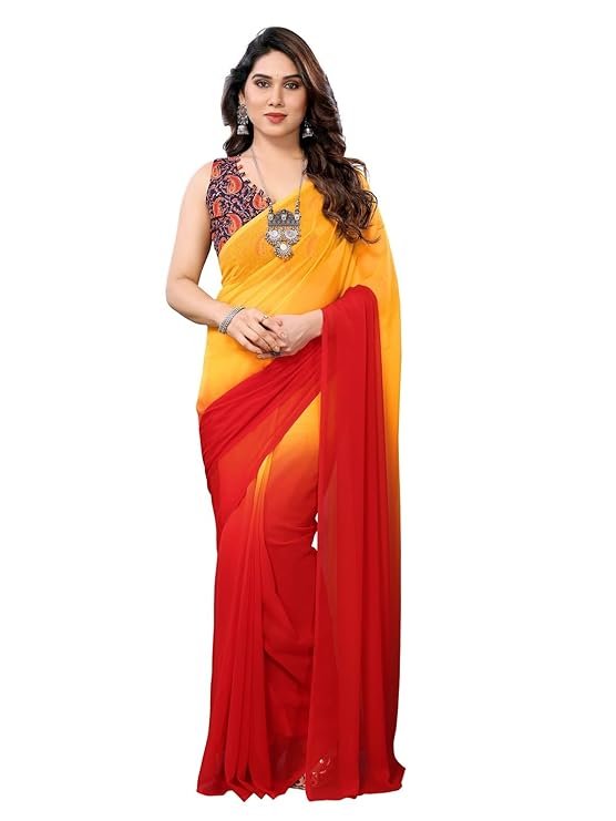 Women's floral-shaded georgette saree - soft color transition for daily wear and festive occasions