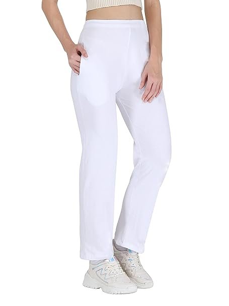 Crisp white relaxed fit cotton lycra pants for girls, perfect for summer