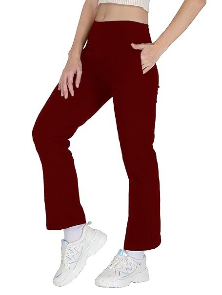 Girls maroon colored cozy cotton lycra pants for winter and holiday season