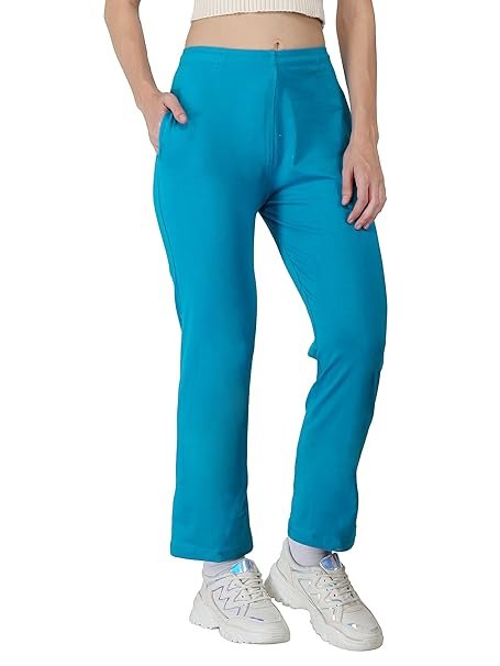 Vibrant firozi (aqua blue) colored relaxed fit cotton pants for young girls