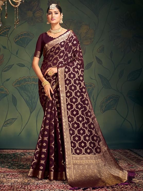 Maroon traditional Rajasthani Leheriya print georgette saree with unstitched blouse piece for party wear