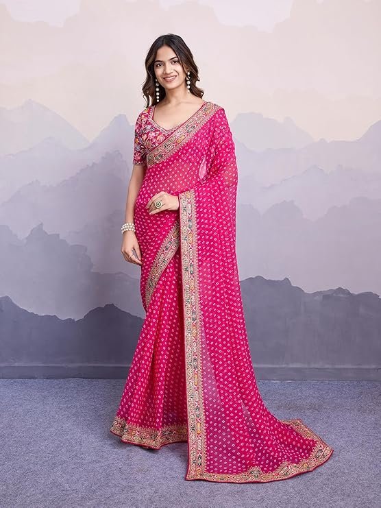 Women's Paithani Soft Lichi Silk Kanjivaram Pink/Rani Saree in vibrant Pink with intricate floral border and matching blouse piece – Perfect for festive celebrations.