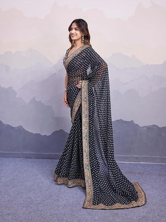 Women's Paithani Soft Lichi Silk Kanjivaram Black Saree in vibrant Pink with intricate floral border and matching blouse piece – Perfect for festive celebrations.