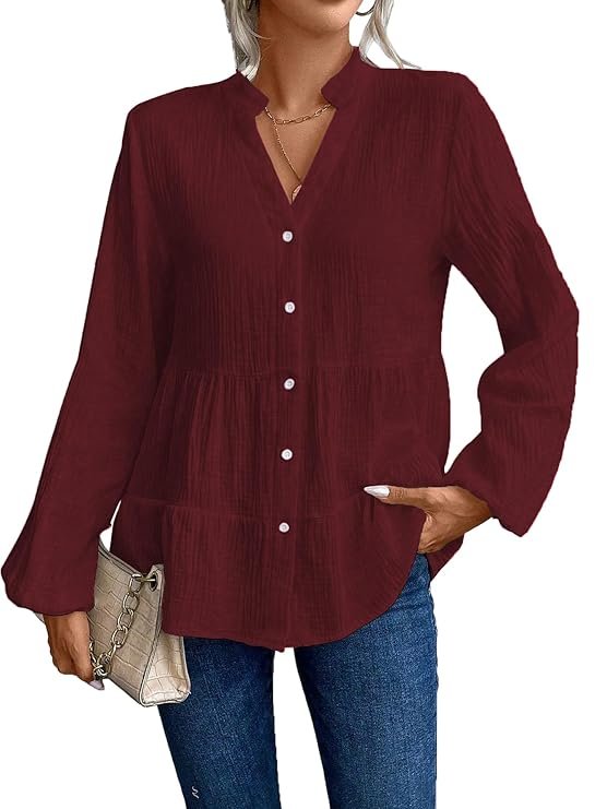 Maroon burgundy long women's top with a regular fit, a warm and stylish tunic for fall and winter fashion.