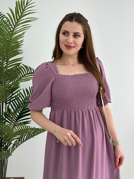 Cozy cream knitted sweater dress for fall, warm turtleneck midi dress with ribbed detailing. Women Casual Regular Sleeves Crepe Solid Fit and Flare Dress