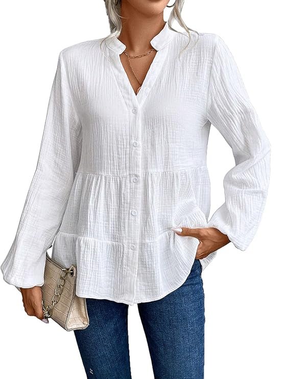 Cream white versatile long women's shirt or tunic top, a essential layering piece for a clean and classic style.