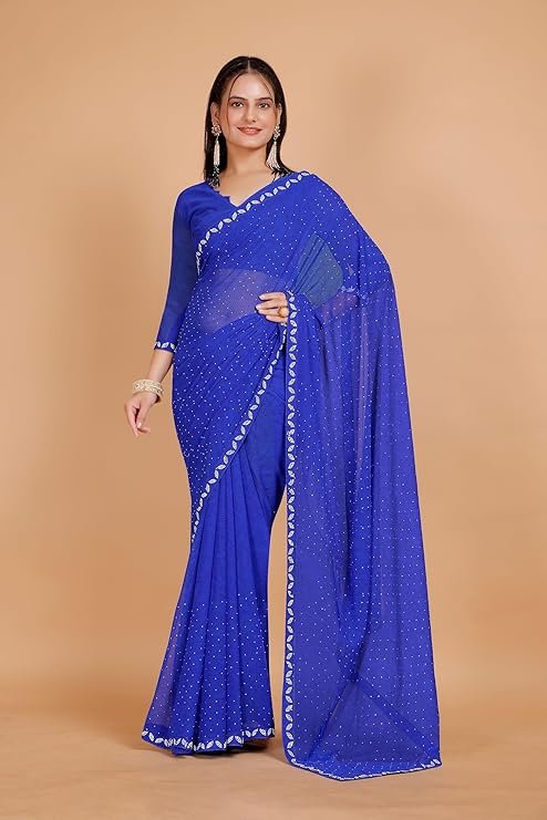 Rich Royal Blue solid color Georgette saree, perfect for festive occasions and daily use.