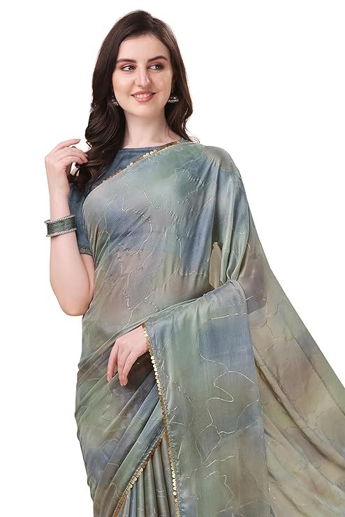 "Stylish Color Block Foil Printed Chiffon Saree with Matching Blouse Piece - Elegant Party Wear for Weddings & Festive Occasions"