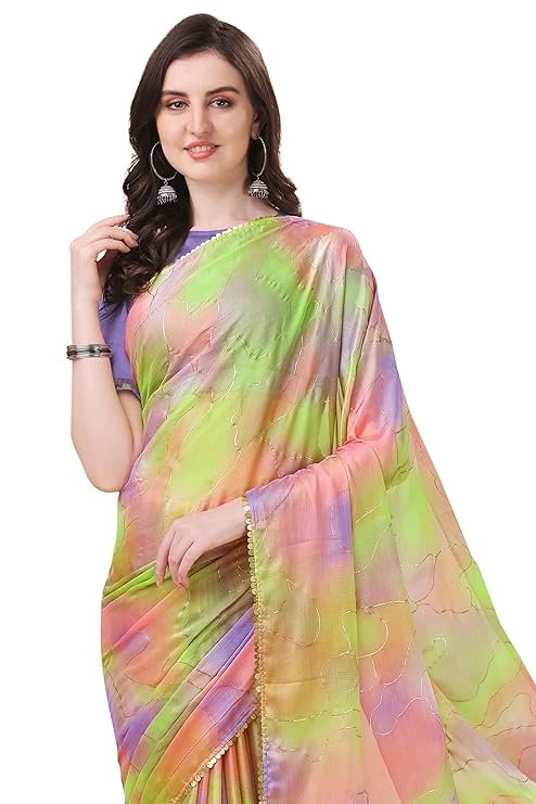 "Stylish Color Block Foil Printed Chiffon Saree with Matching Blouse Piece - Elegant Party Wear for Weddings & Festive Occasions"