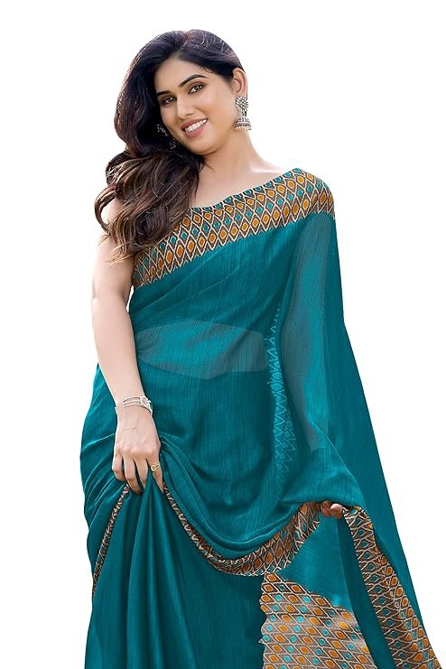 Elegant plain chiffon saree for women, ideal for office wear and festive occasions