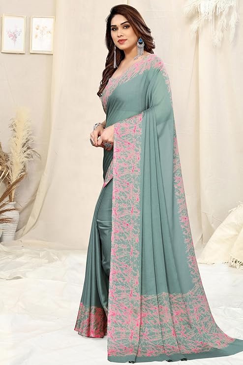 Elegant plain chiffon saree for women, ideal for office wear and festive occasions