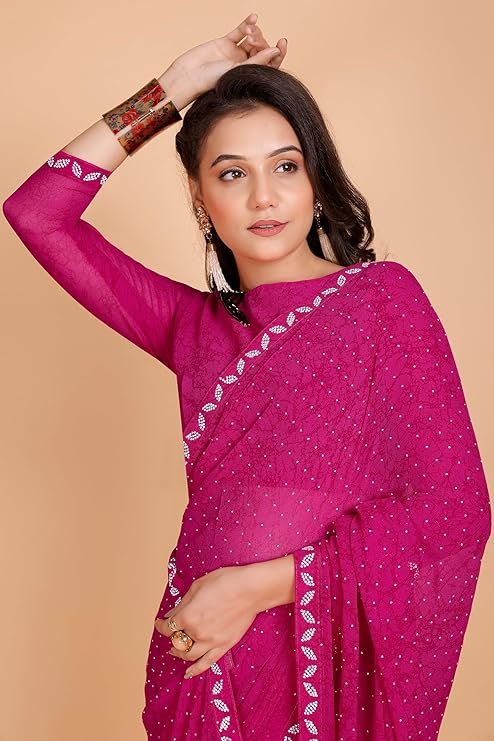 Rich Red'Rani solid color Georgette saree, perfect for festive occasions and daily use.