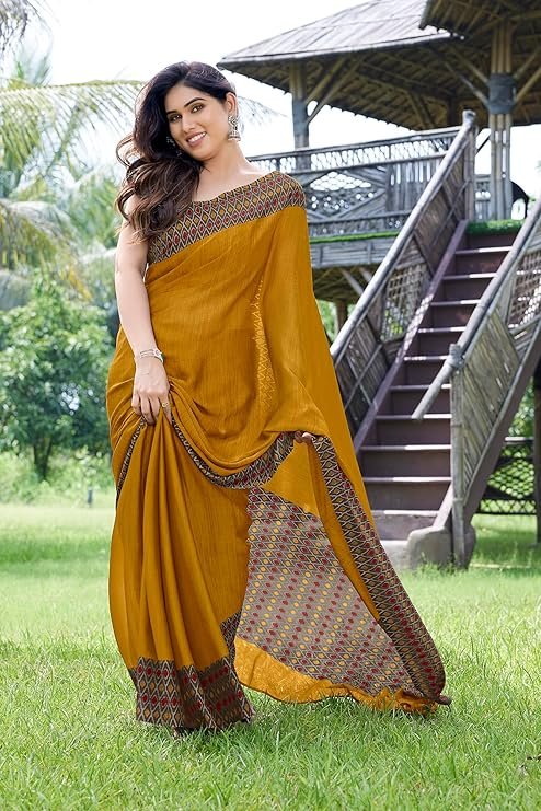 Elegant plain chiffon saree for women, ideal for office wear and festive occasions