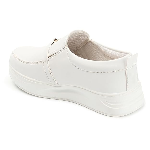 White heeled loafers for women with comfortable sole