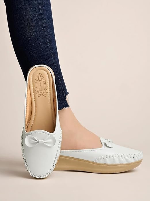 Cream heeled loafers for women for soft elegant look