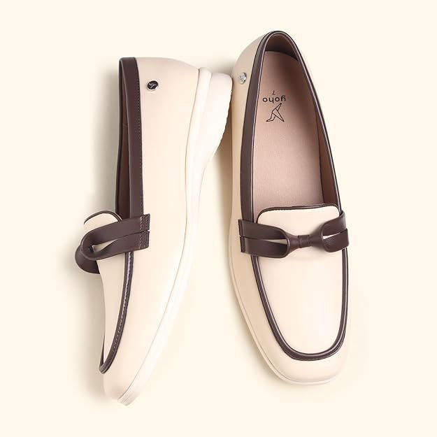 Tan women’s heeled loafers for office wear