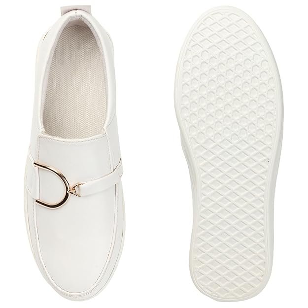 White heeled loafers for women with comfortable sole