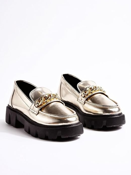 Silver metallic heeled loafers for women party wear