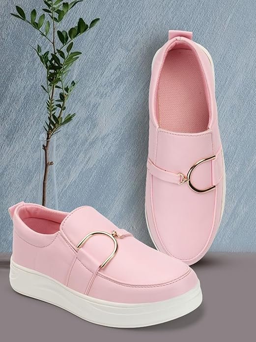 Pink heeled loafers for women with soft cushioning