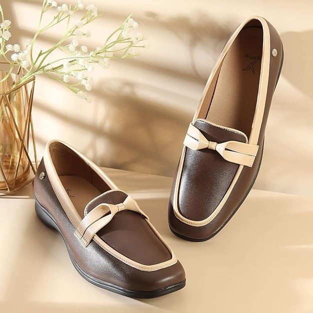 Brown heeled loafers for women with classic design