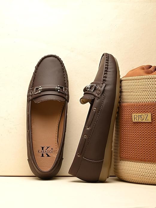 Brown heeled loafers for women with classic design