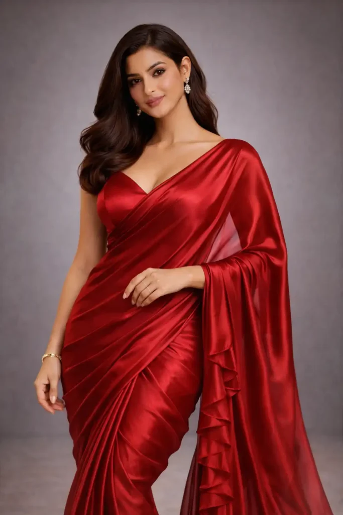 Satin party wear saree for women on Amazon