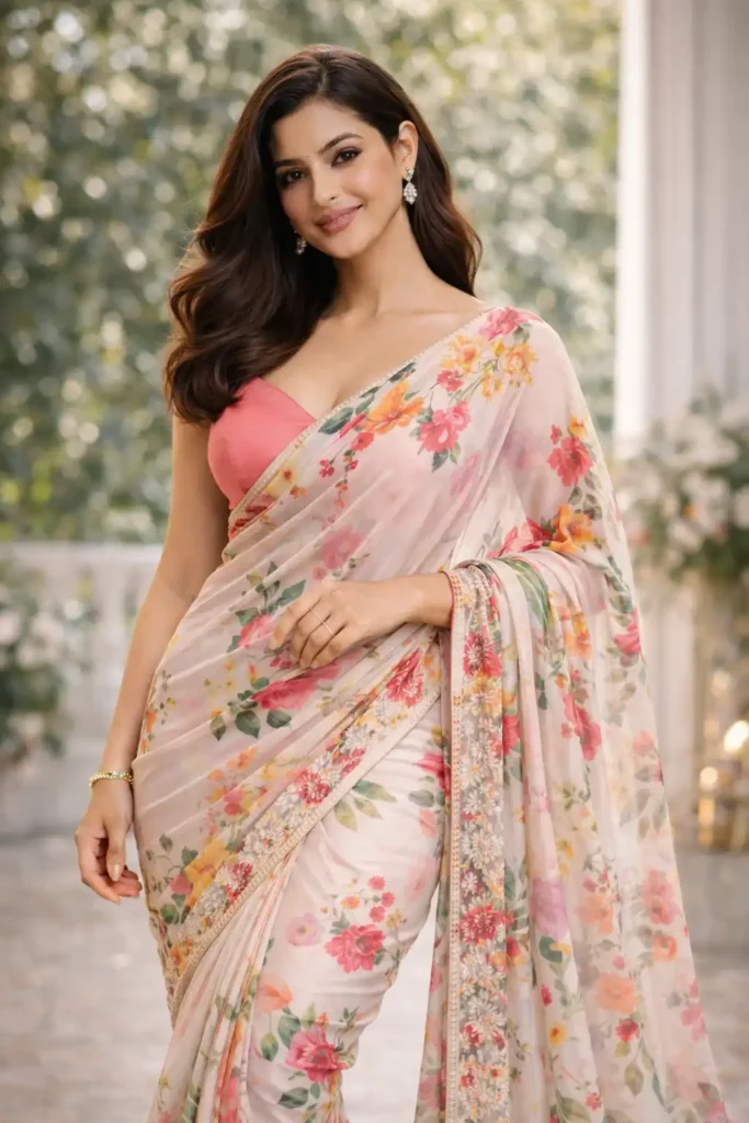 Floral party wear saree under ₹2000