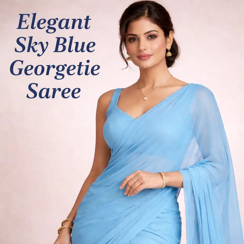 Plain red georgette saree with elegant drape and modern blouse styling for weddings