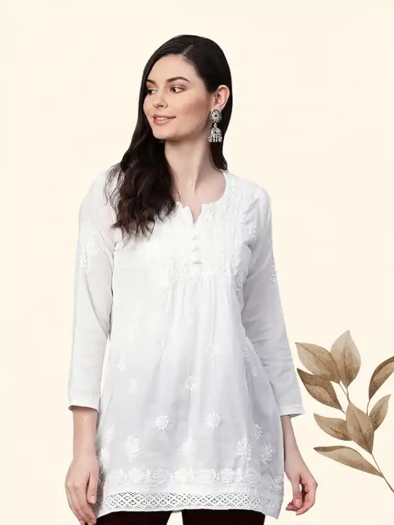 Stylish white kurti design for women, elegant and trendy Indian ethnic wear